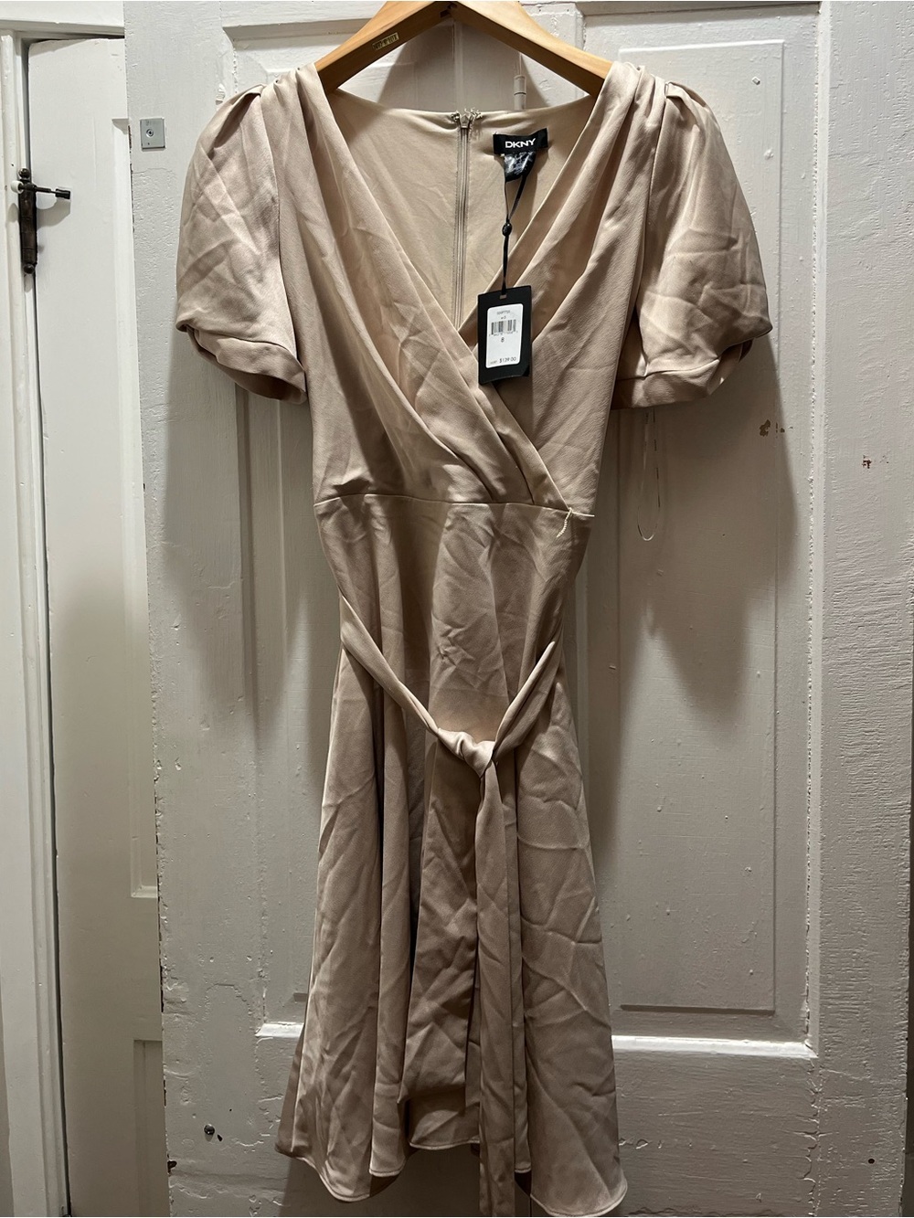 DKNY Knot Sleeve Fit & Flare Dress - Champagne Color